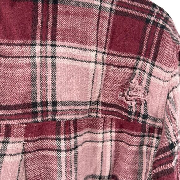American Eagle Flannel Top Distressed Red Oversized Fit Lace Up V Neck Size S - Picture 6 of 8